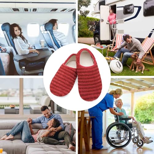 Image of Fires Fuzzy Slippers for Womens House Slipper for Women House Shoes Ladies Slippers Home Shoes with Non Slip Rubber Sole for Indoor /Outdoor & Travel Wineredstripe 5.5-6.5 Women /4-5 Men