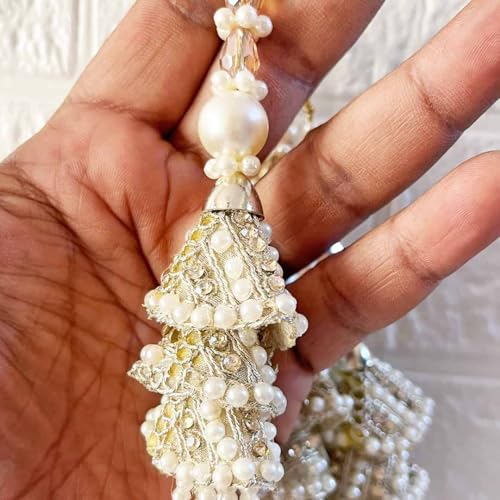 Image of Adikala Craft Store Handmade Ethnic Latkan Tassel Set of 2 for Saree Pallu, Blouse, Suits, Dupatta, Lehenga Decor (Silver 3Layer)