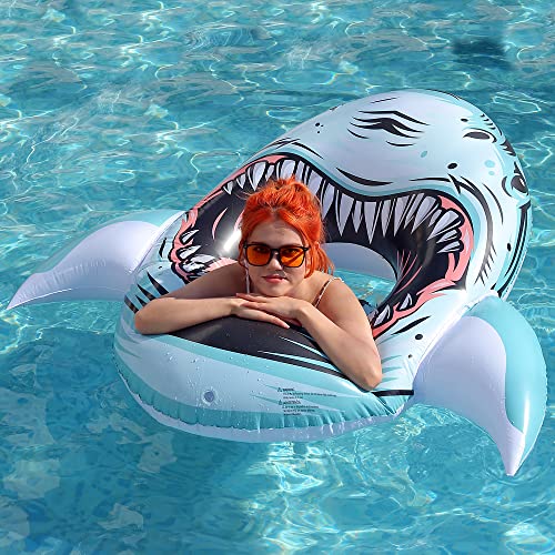 Inflatable Shark Float For Pool,Ride On Pool Party Lounge Toys For Kids Adults,Giant Inflatable Swimming Ring Swimming Pool Float Summer Water Fun Shark Floaties #TOP1