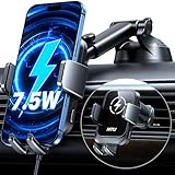 HTU 2026 Upgraded Smart Car Phone Holder Wireless Charger, 7.5W-15W Wireless Charger for Magsafe [Excellent Strudiness] One-Handed Auto Clamping, Compatible Dashboards Air Vents and Windshields,Black