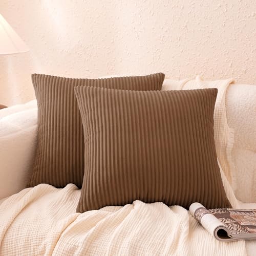 Amazon Basics Corduroy Throw Pillow Covers, 2-Pack, 18" x 18", Brown - image 1