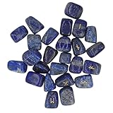 Fdit Juego de Piedras Runas Naturales, 25 Piezas Letras Doradas del Alfabeto Rúnico Grabado con Bolsa de Almacenamiento de Terciopelo, para Meditación Adivinación Fengshui Regalos (lapislázuli)