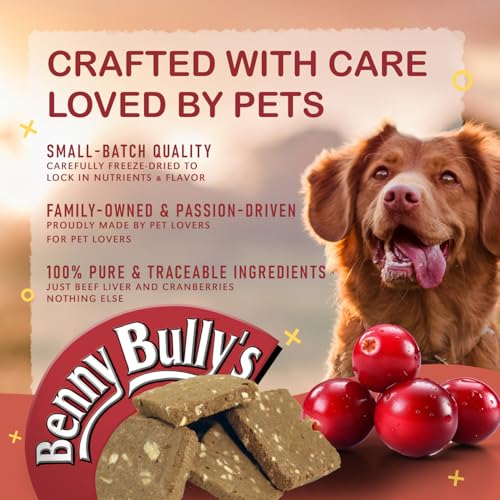 Benny Bullys Beef Liver Plus Cranberry, Freeze Dried Dog Treats, Low Fat, High Protein, Nutrient Rich, for Urinary Health - 58g (Medium) image 5