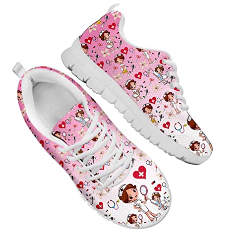 SCRAWLGOD Niedliche Cartoon-Krankenschwester-Arzt, lässige Stillschuhe, Damen, Laufschuhe, Tennis, Workout, Fitnessstudio, athletische Mode, Wanderschuhe, Pink Medical Nurse, 40 2/3 EU Cover