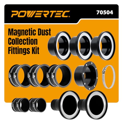 POWERTEC 4 & 2-1/2 Magnetic Dust Collection Fittings Complete Setup Kit for Dust Collectors 5-Machine Connection Set for Quick-Connect 4 Hose to Woodworking Machine Ports (70504)
