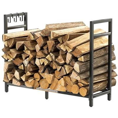 GEDLIRE 3.9ft Outdoor Firewood Reack, Adjustable Heavy Duty Logs Stacker Stand Holder for Fireplace, Metal Lumber Wood Storage Carrier Organizer, 35"- 47.2" Expandable Width