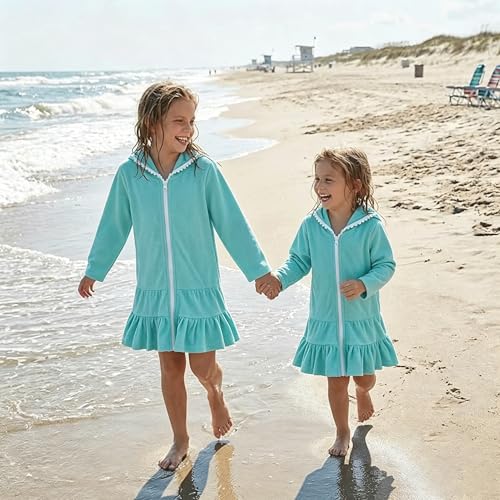Image of MAYUMMPY Kids Girl Swim Cover Up Swimsuit Zipper Beach Pool Bathing Suit Hoodie Dress Terry Coverup Swimwear