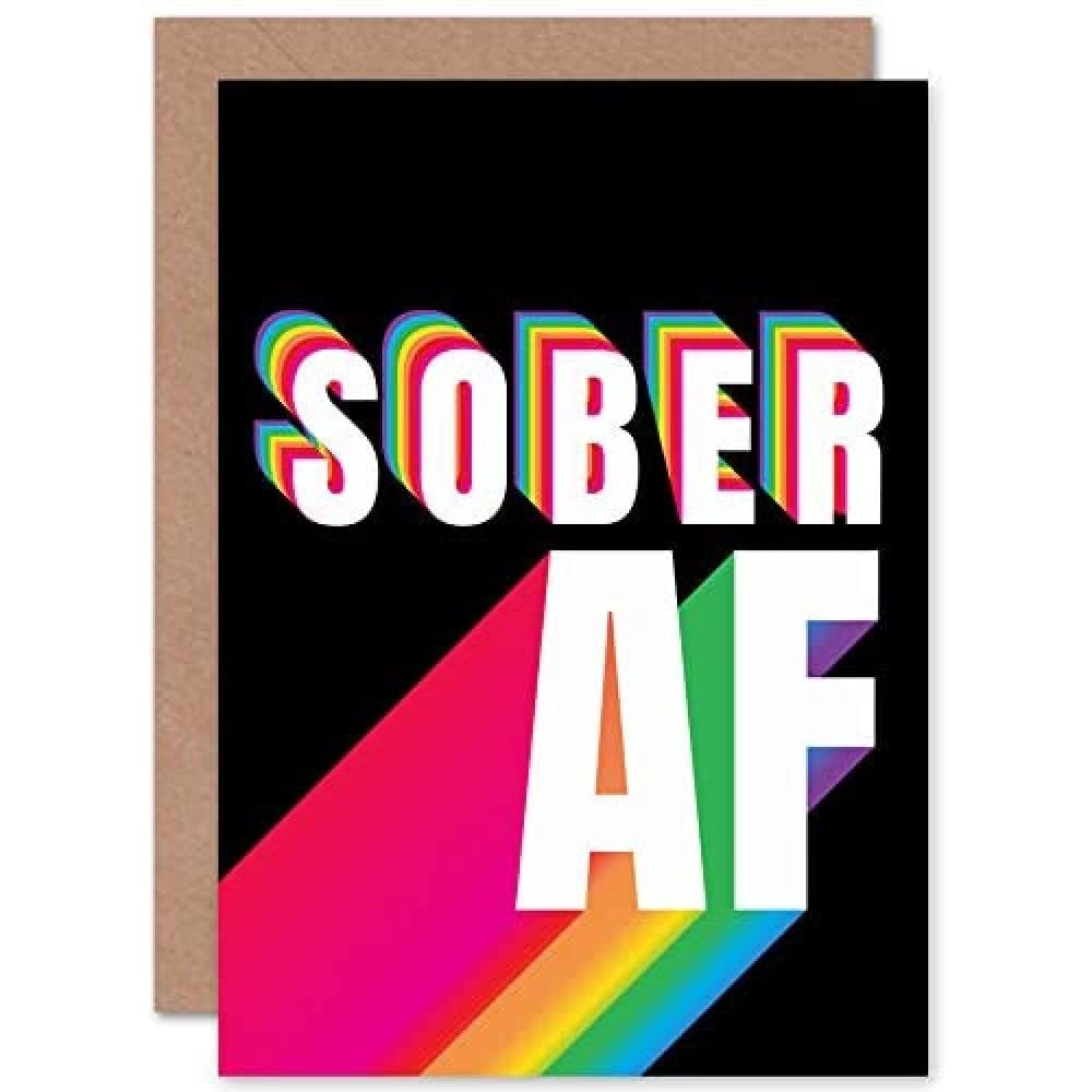 Wee Blue Coo Blue/Black Wee Coo Sober Af Rainbow Typography Sealed Greeting Card Plus Envelope Blank Inside