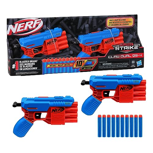 Nerf Alpha Strike Claw Dual QS-4 Blaster Set – Comprend 2 Blasters et 10 fléchettes Officielles Nerf Elite – Chaque Blaster Tire 4 fléchettes dans Une rangée