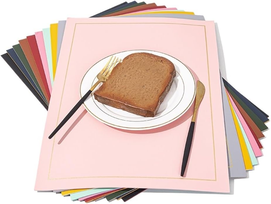Oiled Table Mat Hotel Plate Mat Insulated Mat Meal Double-Sided Two-Color Wind Leather Western Placemat(Black)