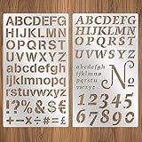 2PCS Stainless Steel Stencils Set for Engraving,Wood Burning - Reusable Alphabet Number Font Templates with Decorative Patterns for Metal,Wood,Leather,Glass,Journaling DIY Crafts (4x7 Inch)
