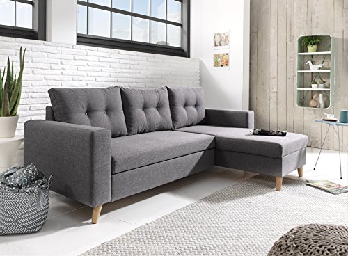 Bestmobilier - Nordic - Canapé scandinave d'angle réversible Convertible - Gris foncé