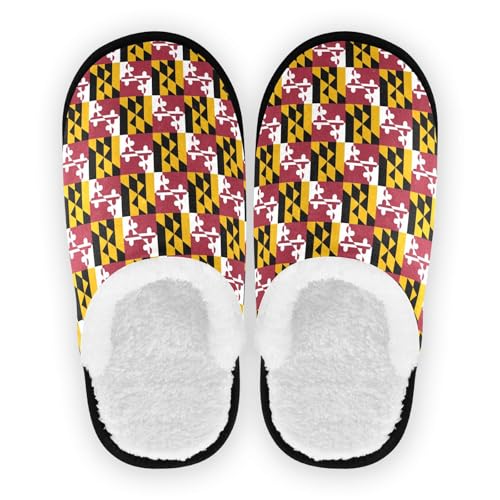 Women's Men's Maryland Flag House Shoes Cozy Fuzzy Slippers