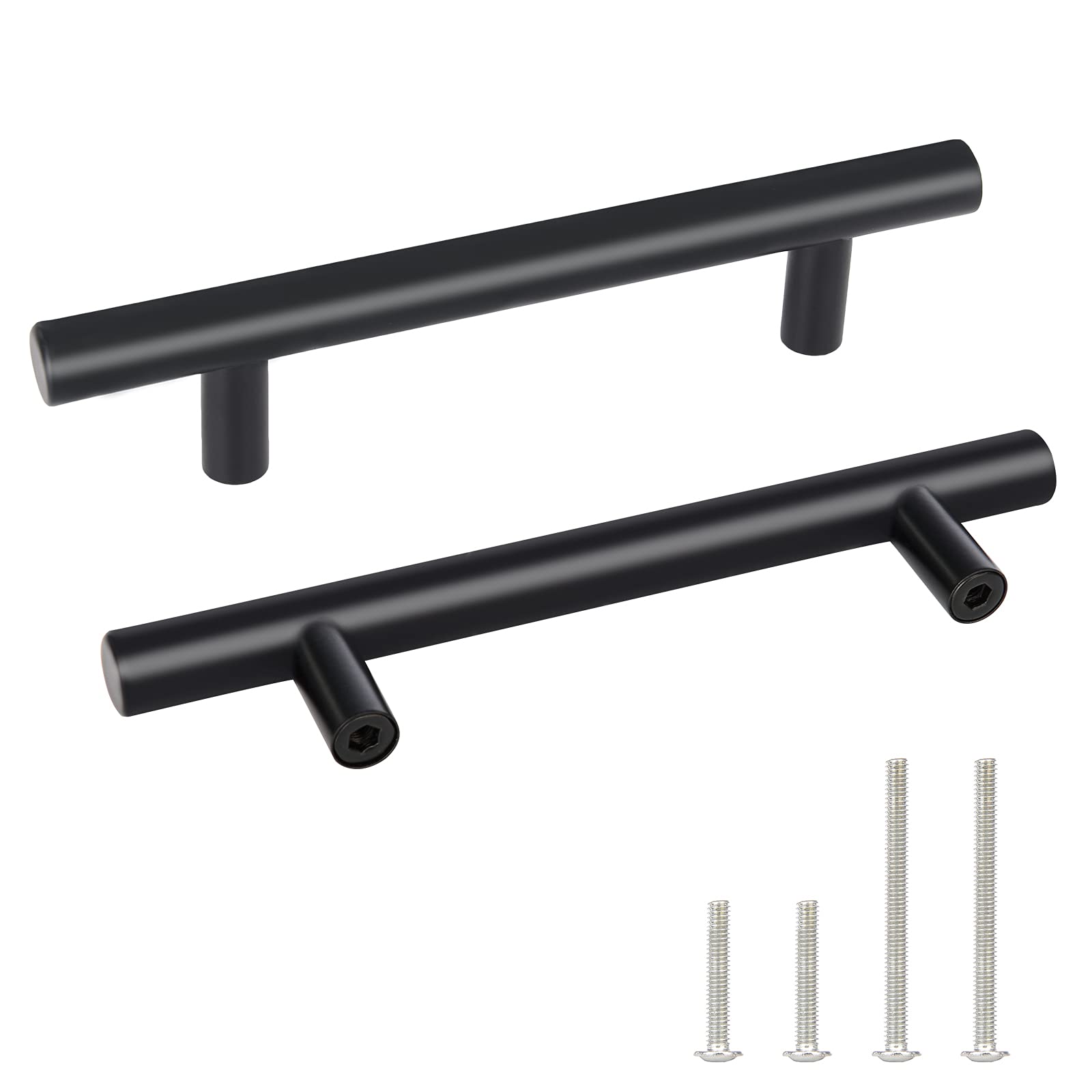 5 Pack Kitchen Cabinet Handles 3 Inch Center to Center, Stainless Steel Black Drawer Pulls