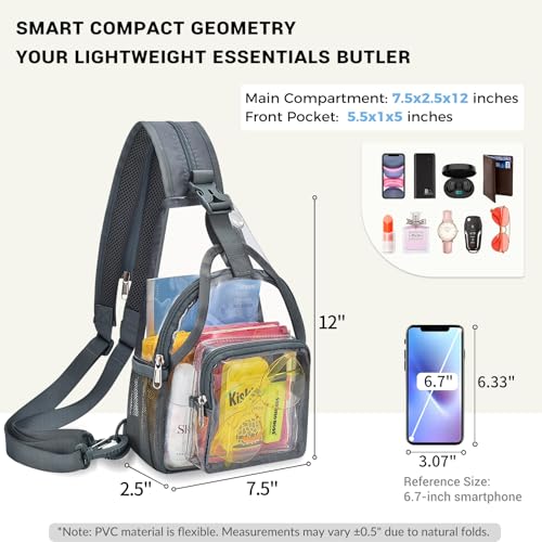 Image of Mildbeer Womens Convertible Clear Backpack, Compact Concert Grey Mini | Convertible PVC sling /shoulder bag for women. Fits phone, cards & lipstick. Ideal for festivals & commute. Stadium compliant