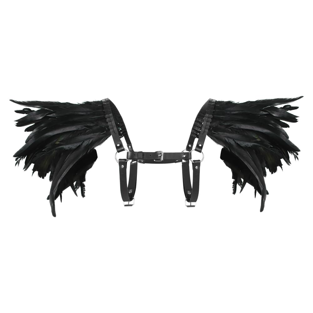 Gothic Feather Cape Medieval Shawl Shrug Feather Shoulder Armor PU Leather Evil Cloak Shoulder Piece Wrap Wings Halloween Carnival Costume Mardi Gras Fancy Dress for Halloween Cosplay Party - Image 2