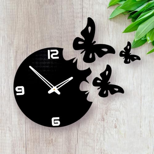 Image of cozyloom Butterfly Design Analog Wall Clock for Living Room Bedroom Hallway Home Wall Decor Modern Decorative Wall Mounted Clock for Home Office Interior Decoration