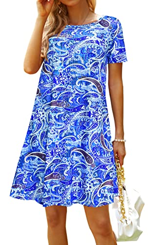 Image of Casual Summer Dresses for Women Beach Sun Dress Short Sleeve Tshirt Dress with Pockets