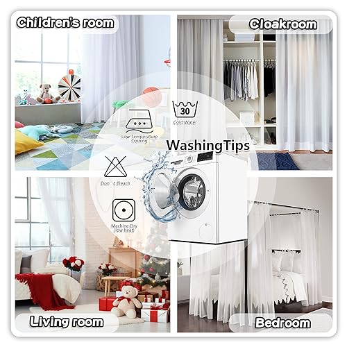 Image of MYSKY HOME Grey Patched Sheer Curtains for Living Room 84 Inches 2 Panels