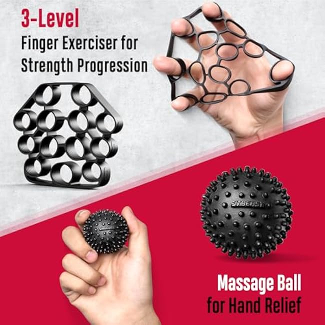 FitBeast Grip Strength Trainer, Hand Gripper Strengthener Kit - 6 Pack with Adjustable Resistance Forearm Strengthener, Forearm Exerciser and Massage Balls for Hand Therapy, Grip Training
