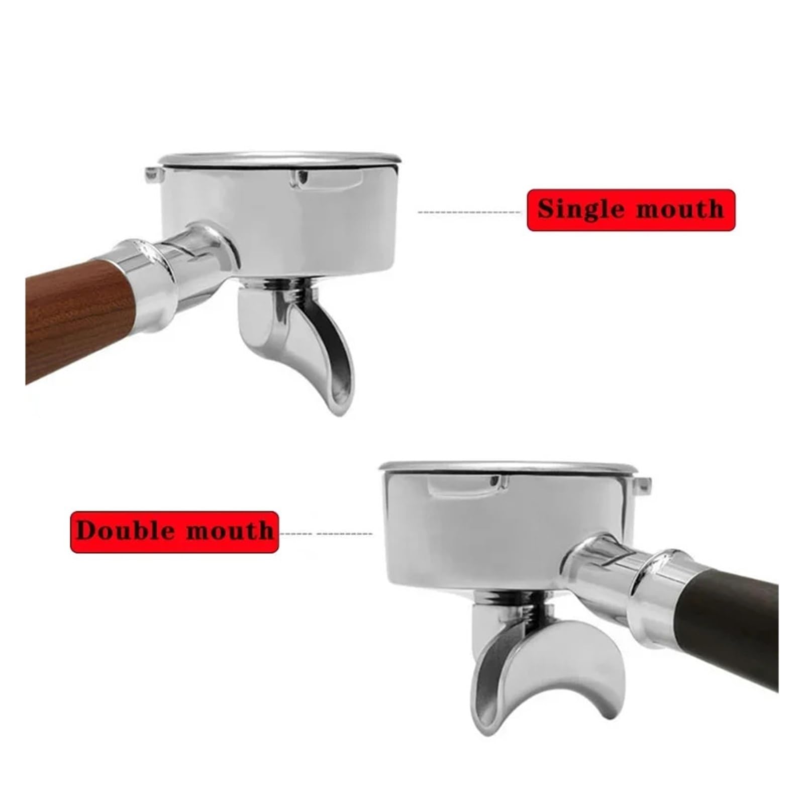 Compatible con portafiltro sin fondo Barsetto H10A 58MM | Acero inoxidable, 3 orejas, boca simple/doble, mango de filtro de café(58mm-double mouth-A)