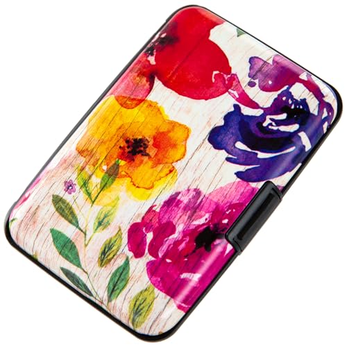 Credit Card Holder, Metal Card Wallet RFID Blocking Mini Slim Aluminum Business Hard Card Case for Women Men (A Watercolor Flowers)