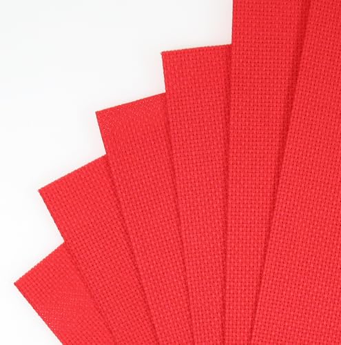 Image of KCS 4 /6 pc of 12 inch x 18 inch 30cmx45cm 16CT Counted Cotton Aida Cloth Cross Stitch Fabric (Red, 6 pc)