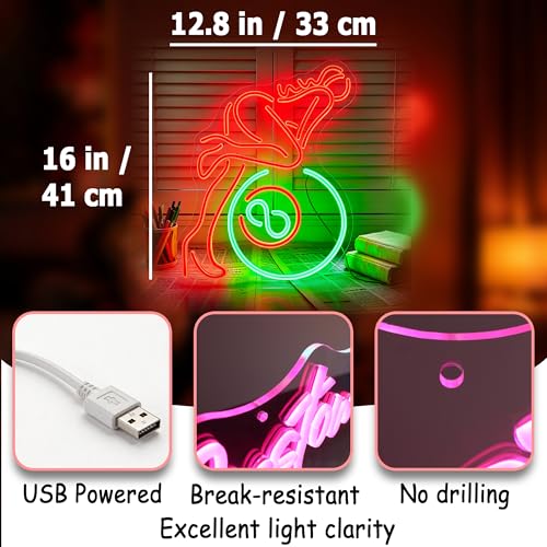Image of Green&Red Neon Sign Led Neon Lights Signs for Wall Decor USB Powered Led Signs for Room Decoration-Billiard Lady