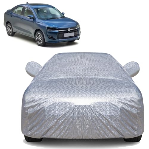 Image of SENSI Waterproof, UV Protection Car Cover for Maruti Suzuki Swift Dzire with 4 Tyre Belts & Mirror Pockets|, 3-Layer Stitched, Cover - Protects Against Dust, Sun & Rain