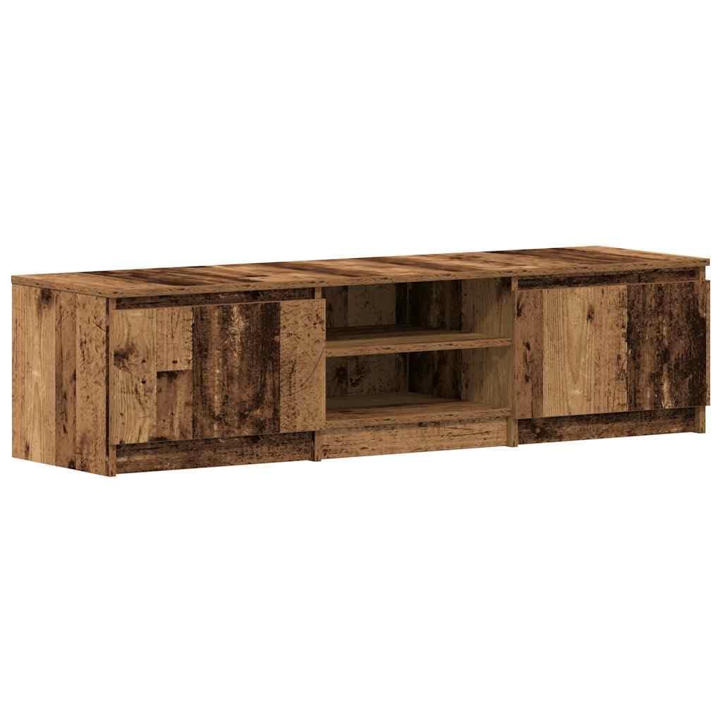 Table TV moderne 140x40x36cm avec rangement, meuble TV aspect bois vieilli