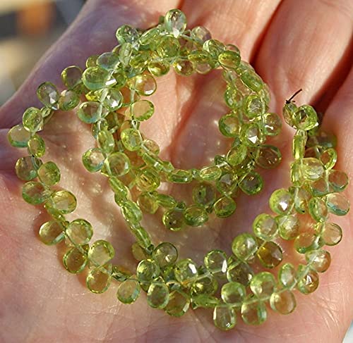 Péridot vert printemps en perles drops briolettes taillées pour création bijoux