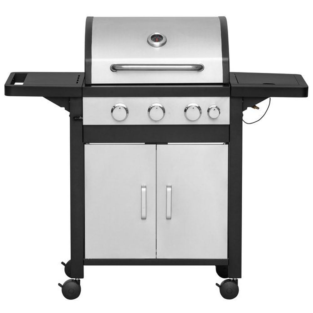 BAKAJI Barbecue a Gas Monterey 3 Fuochi Bruciatori Fornello Laterale Piastra Ghisa Griglia Termometro Coperchio