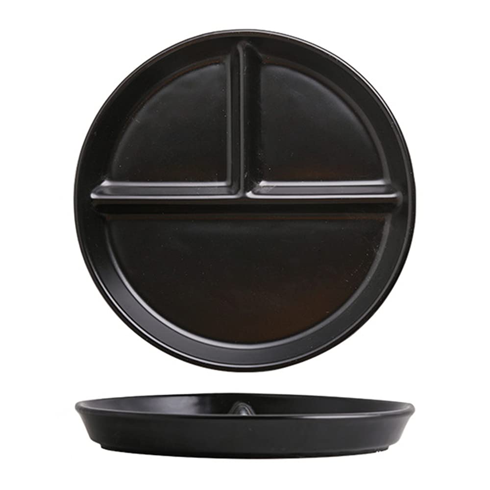 OnePine Porcelain Plate with 3 Compartment, Round Dinner Plates Diet Plates, Divided Dinner Tray for Children and Lose Weight
