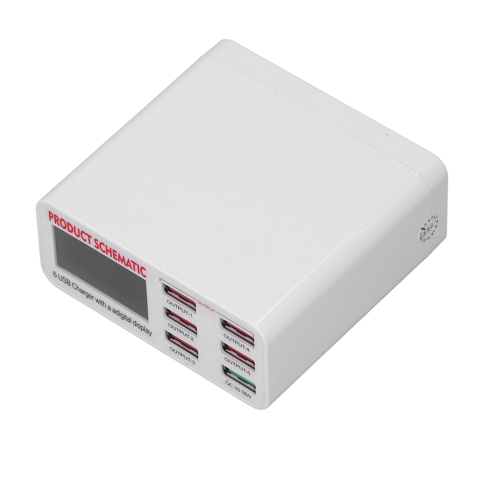 Cocoarm Blocco Caricabatterie USB a 6 Porte, Display Digitale per PC ABS Testa Caricabatterie Intelligente USB CA da 110 a 240 V, Stato di Carica in Tempo Reale, Ricarica Multi Dispositivo per
