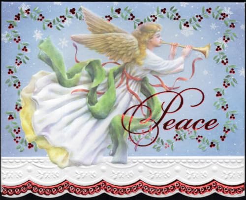 Image of Poster Foundry Christmas Holiday Angel Boxed Note Cards by Carol Wilson. 10 embossed 4x5 Die-Cut Notecards and Matching Envelopes in Decorative Gift Box with Magnetic Flap. NCPX2601