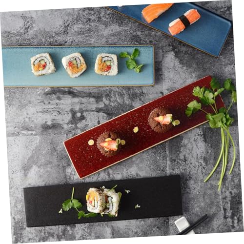 Plato japonés largo de cerámica azul para sushi y aperitivos miniatura 7