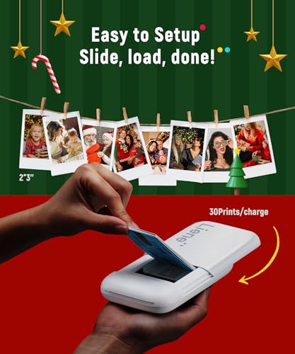 Liene 2x3” Photo Printer, Mini Instant Portable Color Mono Picture Printer Bundle 50 Zink Adhesive Paper, Bluetooth 5.0, Compatible w/iOS & Android, Small Phone Sticker for iPhone, Smartphone, White