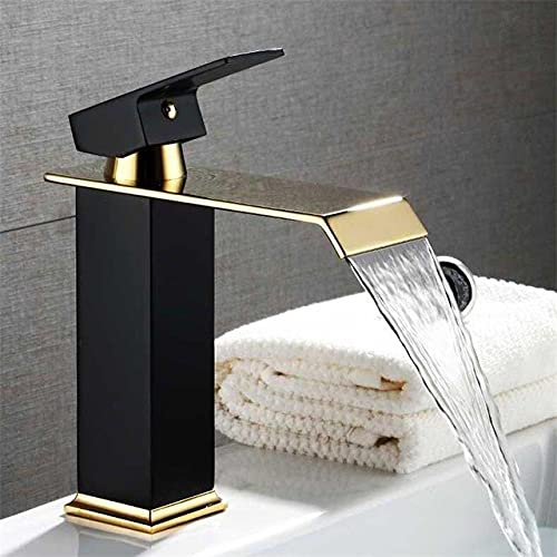 Mitigeur de lavabo noir et or robinet élégant eau chaude et froide pour salle de bain chic