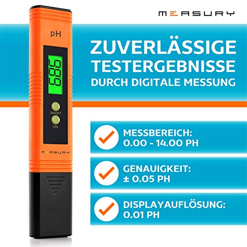 Measury PH Wert Messgerät Pool, PH Messgerät Pool Digital, PH Meter Wein, Wasser und Urin, 0.00-14.00 pH Messer Tester