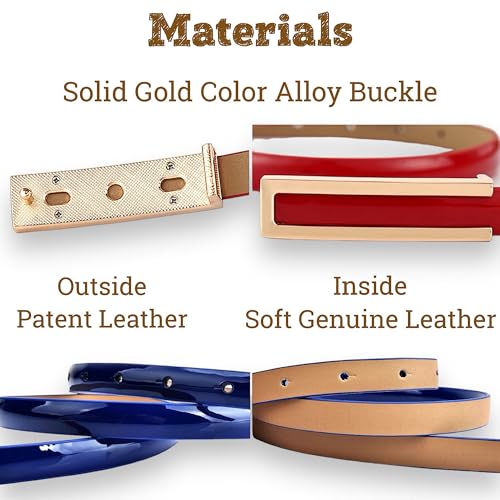 Women's Belt Fashion Elegant Dress Skinny Patent Leather Belts Waistband Thin Waist Belt Alloy Gold Buckle3