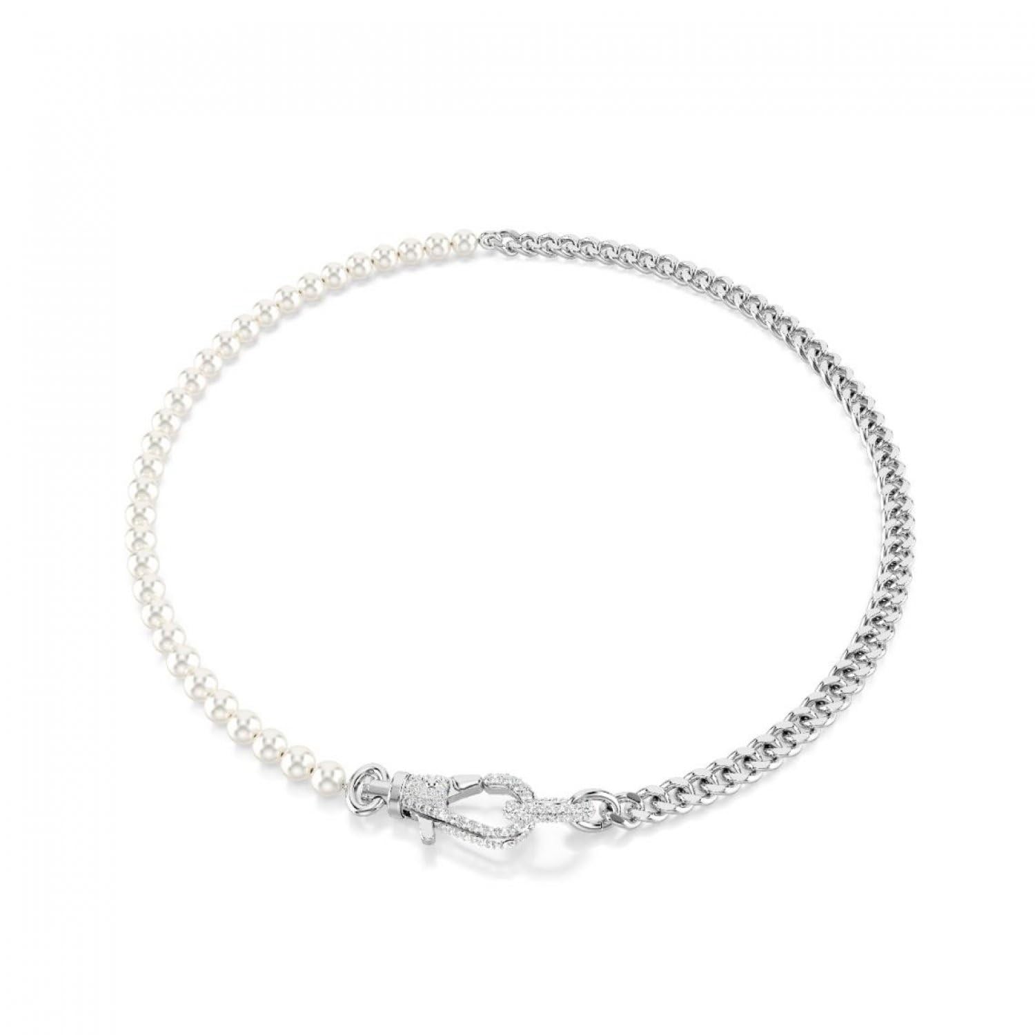 Swarovski Dextera necklace, Pavé, Crystal pearl, White, Rhodium plated