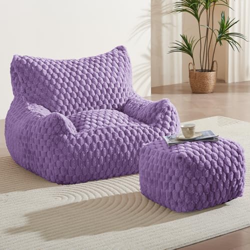 Bean Bag Chair with Ottoman - Modern Comfy Beanbag Sofa