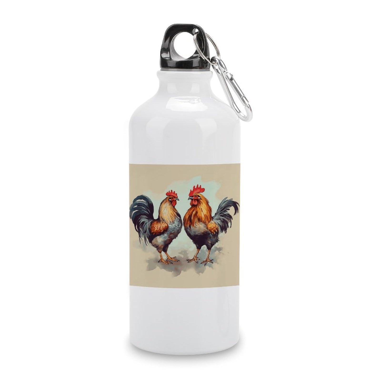 MUSM Rooster And Hen Water Bottles Sublimation Aluminium Water Bottle with Lid&Hook Lightweight Leak Proof Travel Bottles Reusable Sports Water Bottle Hydration Flask for Outdoor
