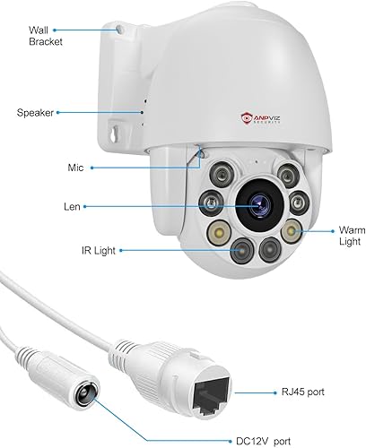 Miniatura 9 de Anpviz Mini cámara PTZ PoE de 6 MP para exteriores con inclinación panorámica de 355, zoom óptico de 90 5x y detección de vehículos humanos, cámara