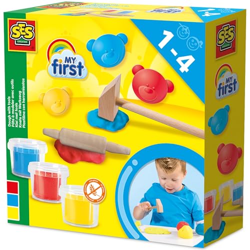 SES Creative My first - Pâte à modeler avec outils 3x90gr | Jouets pour bébé | Fabriqué aux Pays-Bas | Végan et Sans Gluten | Diverses couleurs | Pour...