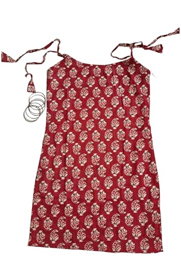 Image of Women's Sleeveless Ajrak Print Kurti, Pure Cotton Straight Fit Straight Cambric Jaipuri Printed Kurti