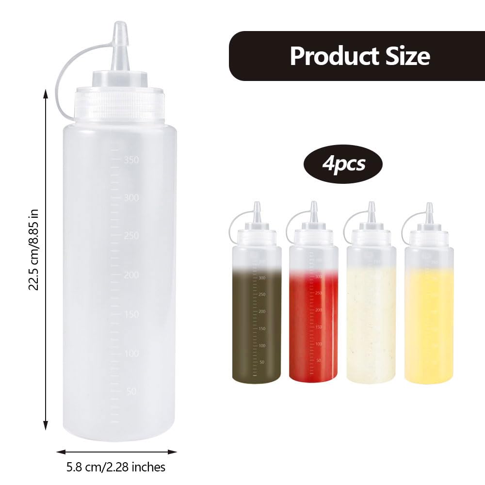 Bottiglie Squeeze Per Salse 4 Pezzi - 350 Ml Con Tappi E Imbuto, Ideali Per Cucina E BBQ - Foto 12