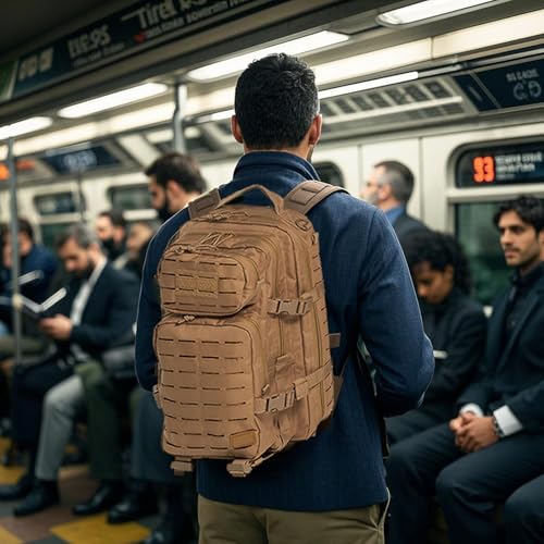 Military Tactical Backpack for Men 35L Small Molle System Water Resistant 3 Day Survival Assault Pack for Bug Out Bag Rucksack Travel Hiking Camping Gym Range Trekking Hunting Sport Work (Tan) - Image 3