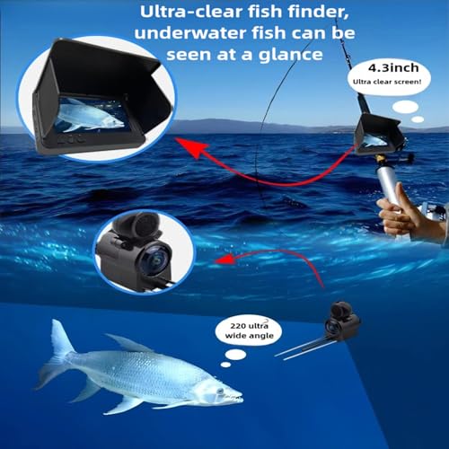 Image of Underwater Fishing Camera with Infrared Night Vision, IP67 Waterproof Portable Fish Finder for Ice Fishing, Kayak, Boat, River & Lake