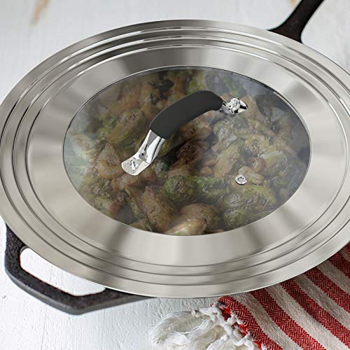 Homvida Stainless Steel Universal Lid For Pans Pots Fits 8.25 9 10 11 12 Inch Cast Iron Skillets Frying Pans Woks - Design With Heat Resistant Handle And Vent Hole - Black Handle #TOP5
